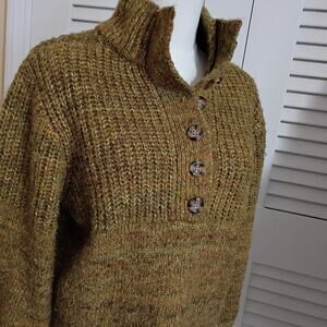 FRNCH Paris Small Naja Half Button Sweater Marbled Olive Green Anthropologie
